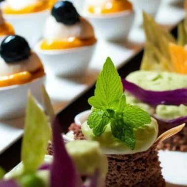 buffet food, catering food party at restaurant, mini canapes, snacks and appetizers, Made by AI,Artificial intelligence